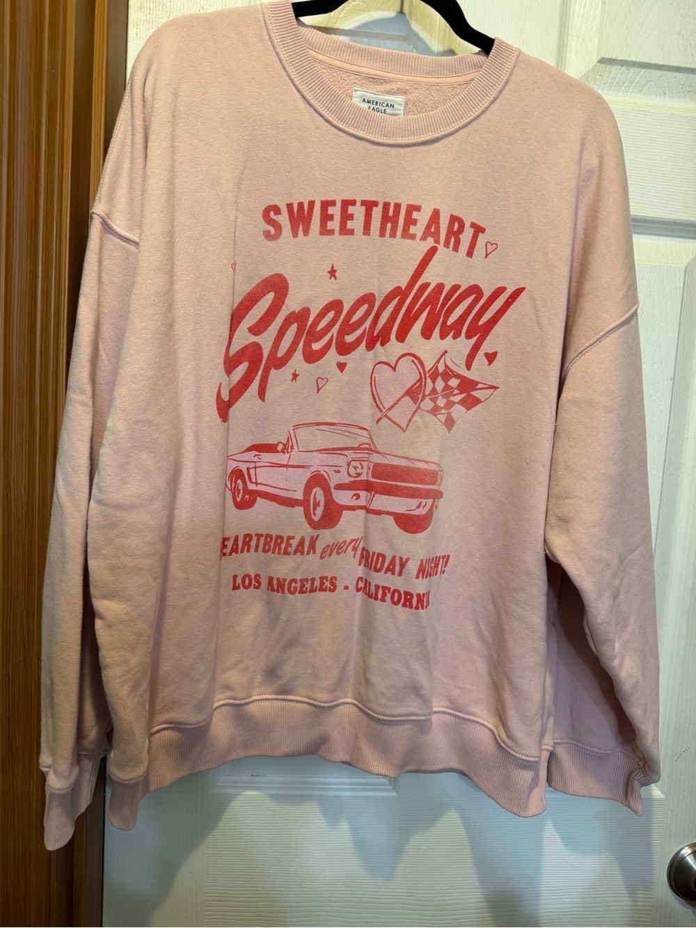 American Eagle Outfitters Pink Crewneck with Red Speedway Graphic
